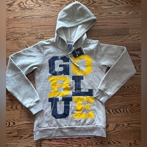 GO BLUE painted letters Michigan hooded half zip sweatshirt NWT Champion